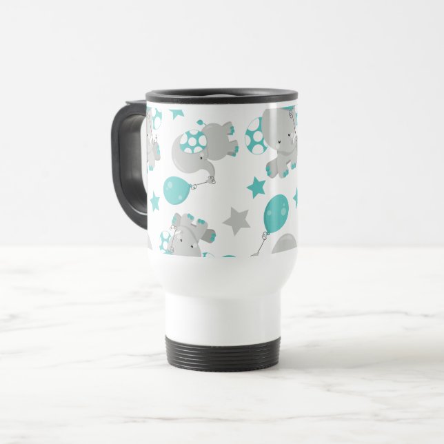 Mug De Voyage Motif Des Eléphants, Eléphants Mignons - Gris Bleu (Devant gauche)