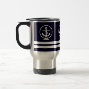 Mug De Voyage Motif élégant d'ancre et de rayures nautiques