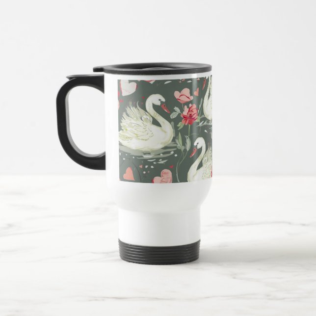Mug De Voyage Motif Éléments de Cygnes & Cœurs Élégants Rustique (Gauche)