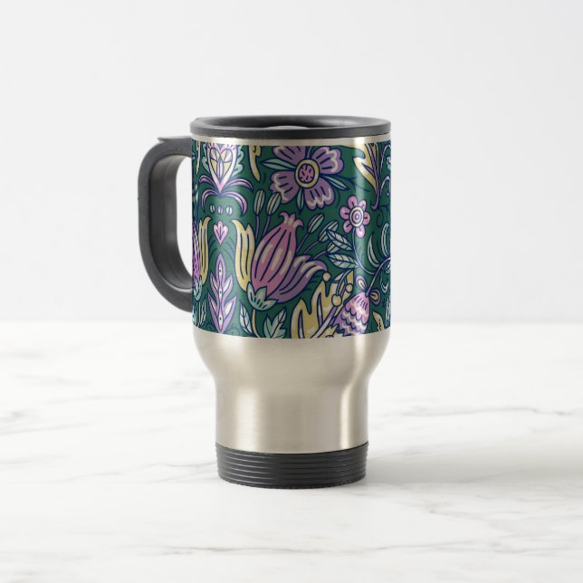 Mug De Voyage Motif Fleurs et Oiseaux de Style Antique (Devant gauche)