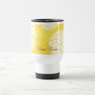 Mug De Voyage Motif floral blanc jaune de monogramme