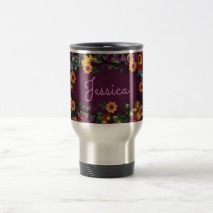 Mug De Voyage Motif floral coloré et occupé violet personnalisé