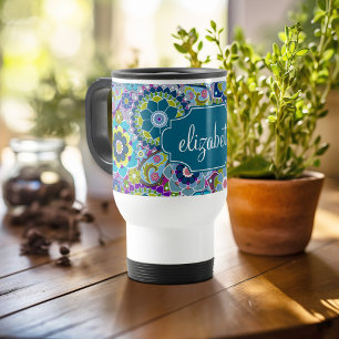 Mug De Voyage Motif floral funky avec nom personnalisé