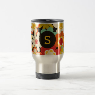 Mug De Voyage Motif floral rétro coloré vif monogramme