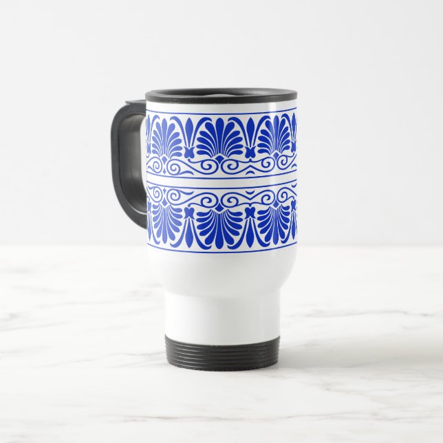 Mug De Voyage Motif grec méditerranéen bleu (Devant gauche)