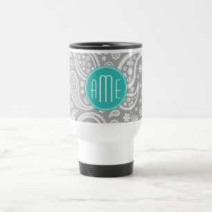 Mug De Voyage Motif gris floral chic de Paisley et monogramme