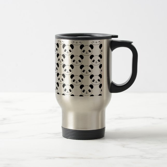 Mug De Voyage Motif Kawaii Panda En Noir Et Blanc (Droit)