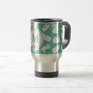 Mug De Voyage Motif lapin mou sur Monogramme Turquoise