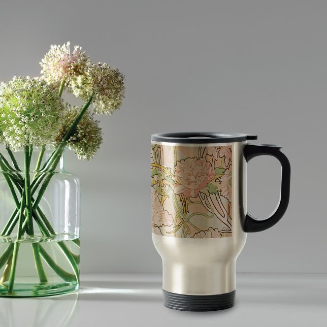 Mug De Voyage Motif Pink Peony Alphonse Mucha (Créateur téléchargé)