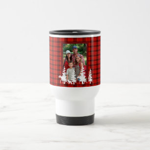 Mug De Voyage Motif plaid rouge bûcheron avec photo de famille