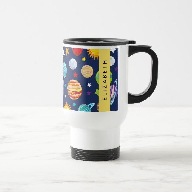 Mug De Voyage Motif, Planètes, Étoiles, Cosmos, Votre Nom (Droite)