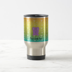 Mug De Voyage Motif pourpre de coeurs d'arc-en-ciel d'éléphant