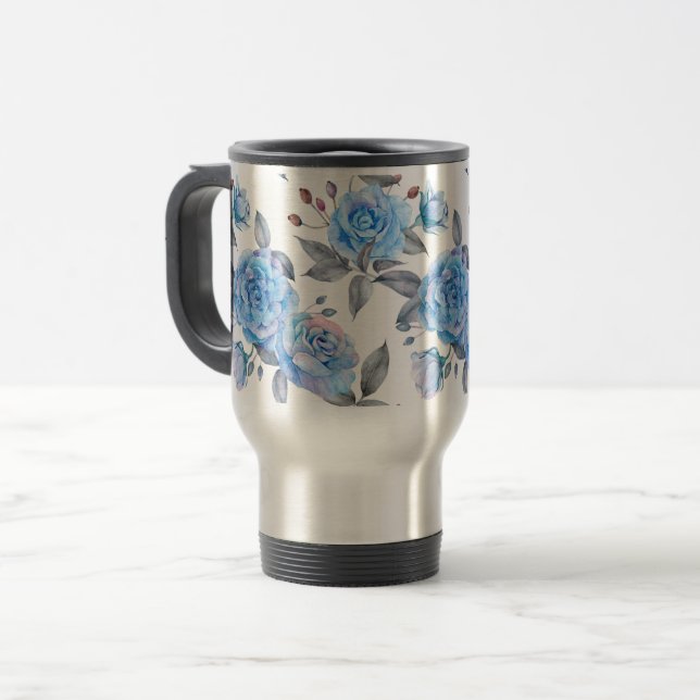 Mug De Voyage Motif rose bleu pastel (Devant gauche)