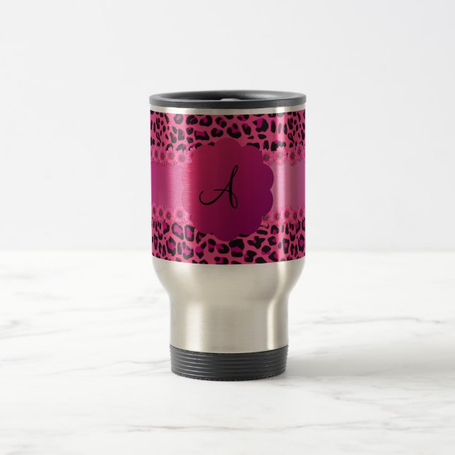 Mug De Voyage Motif rose de léopard de monogramme (Centre)