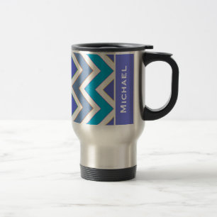Mug De Voyage Motif Sporty Blue Chevron personnalisé