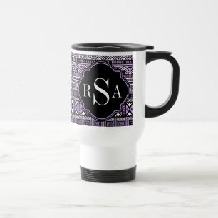 Mug De Voyage Motif tribal noir violet monogramme