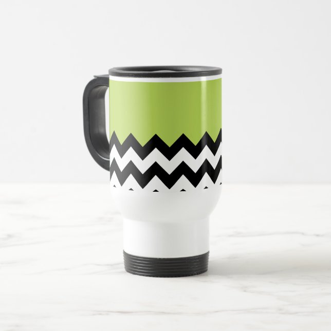 Mug De Voyage Motif Zigzag noir et blanc, Chevron, Vert (Devant gauche)