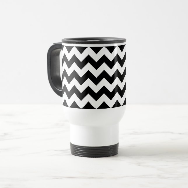 Mug De Voyage Motif Zigzag noir et blanc, Motif Chevron (Devant gauche)