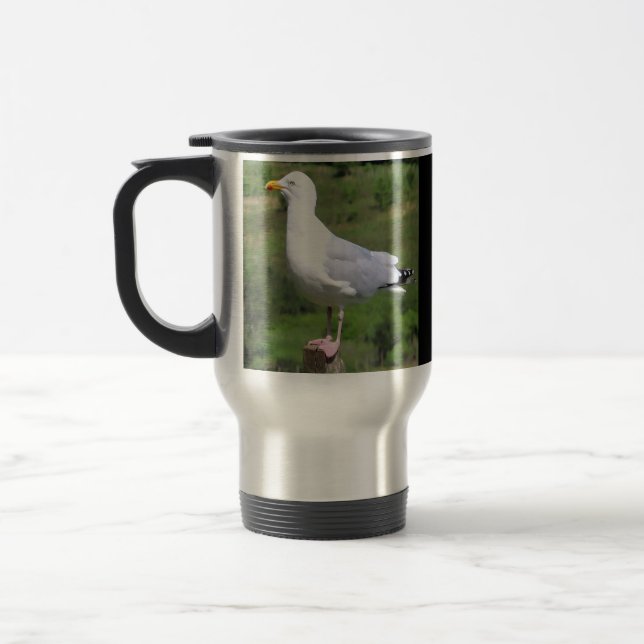 Mug De Voyage Mouette debout champ d'herbe prairie faune sauvage (Gauche)