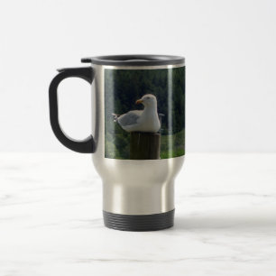 Mug De Voyage Mouette sur une Clôture Fond de Bois