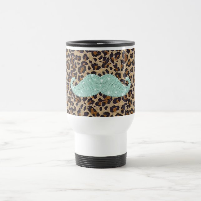 Mug De Voyage Moustache et poster de animal verts turquoises (Centre)