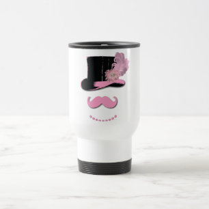 Mug De Voyage Moustache rose, casquette supérieur, plumes, et
