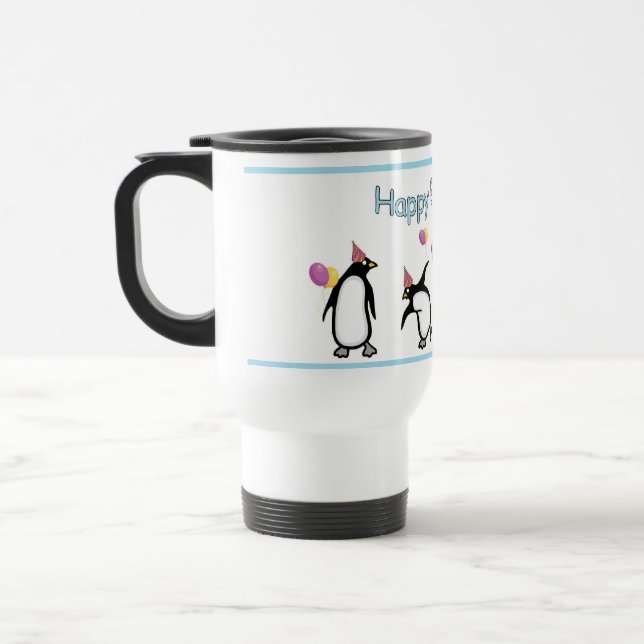 Mug De Voyage Mugue anniversaire joyeux manchot (Gauche)