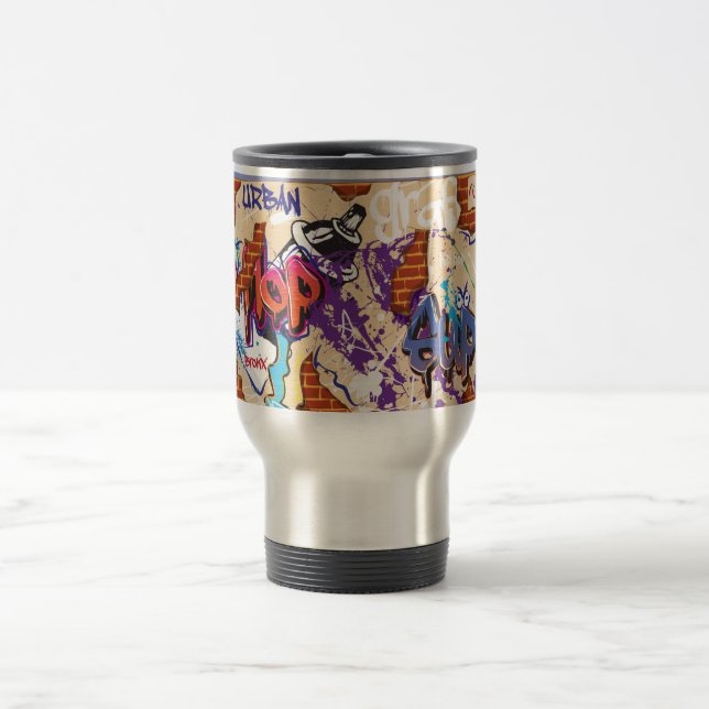 Mug De Voyage Mur de graffiti de hip hop urbain. (Centre)