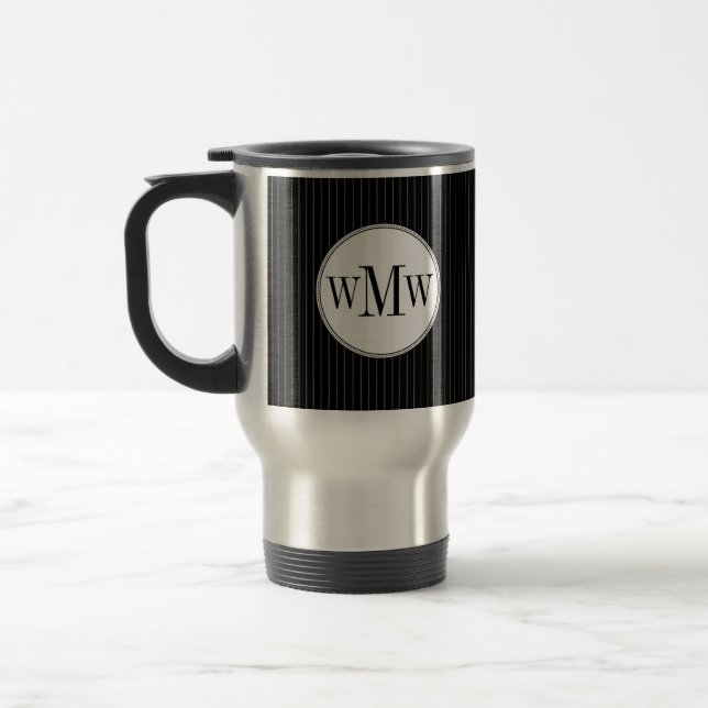 Mug De Voyage Musique de monogramme à rayures noires (Gauche)