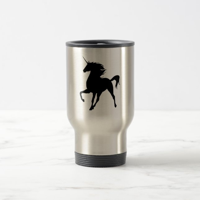 Mug De Voyage Musique de voyage Silhouette Unicorne Noire (Centre)