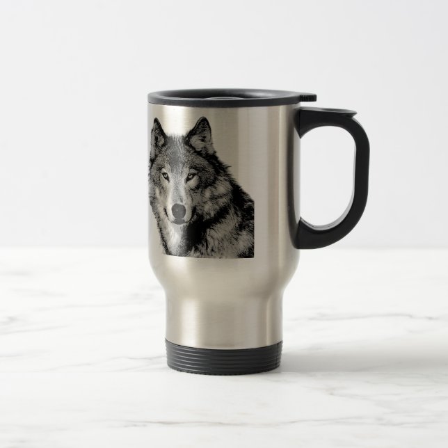 Mug De Voyage Musique de voyage Wolf noir et blanc (Droit)