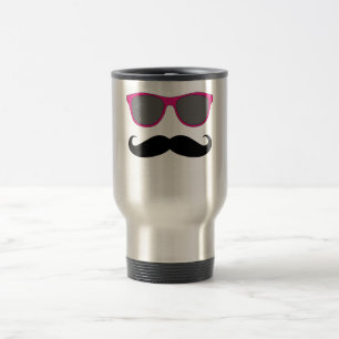 Mug De Voyage Mustache et lunettes de soleil rose Humour
