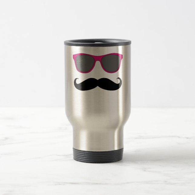 Mug De Voyage Mustache et lunettes de soleil rose Humour (Centre)