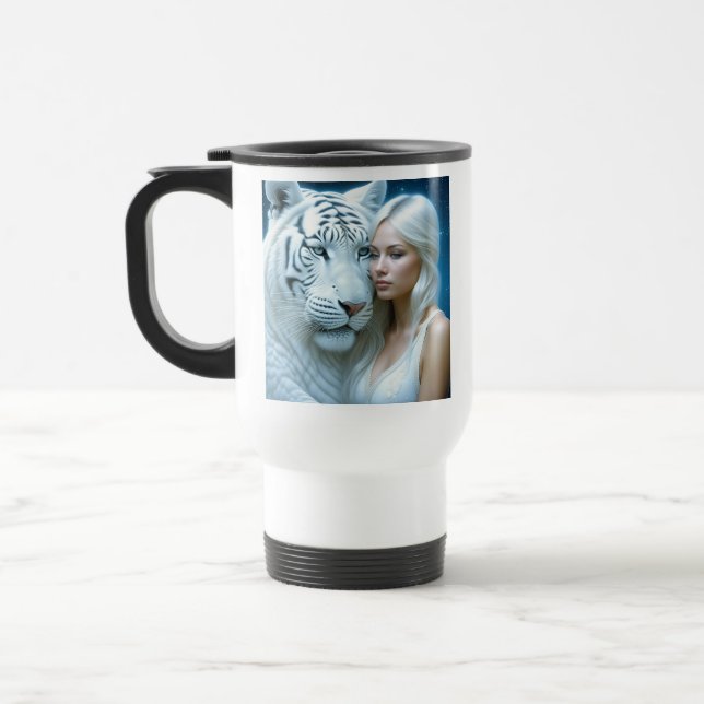 Mug De Voyage Mystique tigre blanc et belle femme (Gauche)