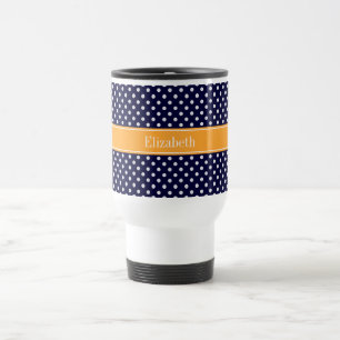 Mug De Voyage Navy Blue Wht Polka Dots Cantaloupe
