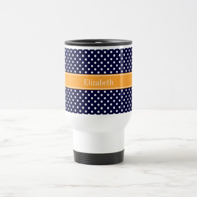 Mug De Voyage Navy Blue Wht Polka Dots Cantaloupe (Centre)