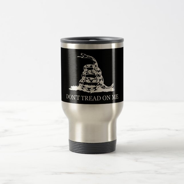 Mug De Voyage Ne marchez pas sur moi le drapeau -- Noir et blanc (Centre)