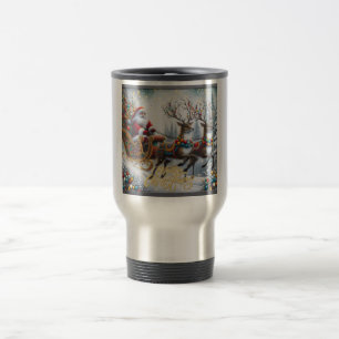 Mug De Voyage Noël classique/Vintage Père Noël & rennes