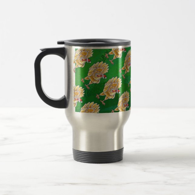 Mug De Voyage Noël Du Poulet Sur Vert (Gauche)