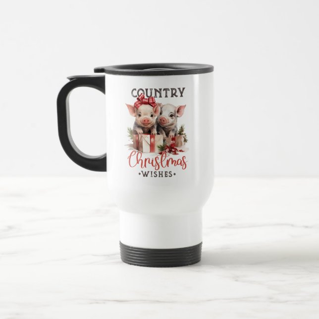 Mug De Voyage Noël rustique Pays Souhaite Joli Cochon (Gauche)