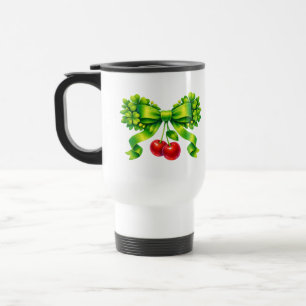 Mug De Voyage Nœud de trèfle chanceux avec cerises motif vert