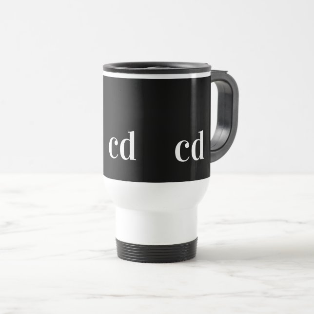 Mug De Voyage Noir blanc initiales monogramme moderne personnali (Devant droit)