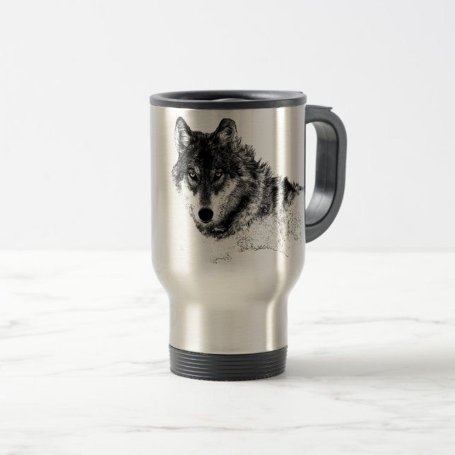 Mug De Voyage Noir Blanc Inspiration Wolf Eyes (Devant droit)