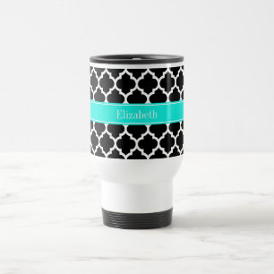 Mug De Voyage Noir Blanc Marocain #5 Brt Nom Aqua Monogramme