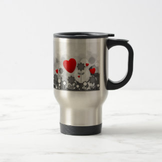 Mug De Voyage Noir/blanc mignon/gris fleurit le coeur de rouge