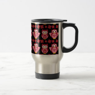 Mug De Voyage Noir rose assez mignon de motif de hiboux et de
