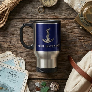 Mug De Voyage Nom de bateau à corde d'ancre nautique vintage