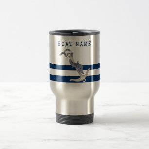 Mug De Voyage Nom de bateau nautique, Dauphin d'ancre Bleu marin