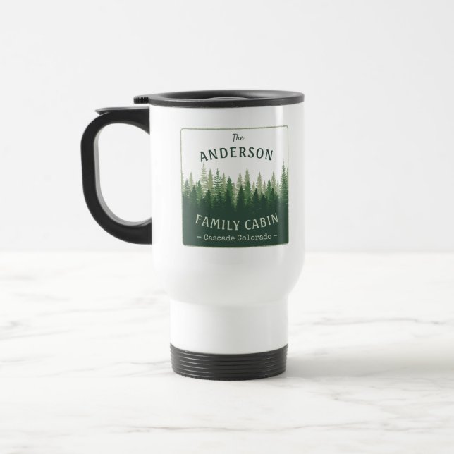Mug De Voyage Nom de famille Cabine Emplacement Pine Tree Forest (Gauche)