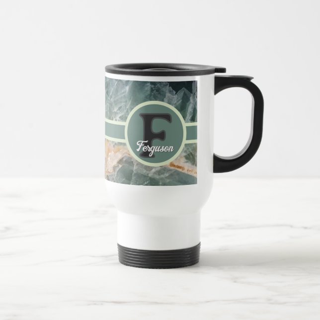 Mug De Voyage Nom de famille élégant Monogramme Gemme Initiale (Droite)